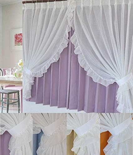 お姫様カーテン セール品 フリル付きレースカーテンタッセル ウーリー巻 パステルカラー 舟形タッセルカーテン留め日本製 イエロー 2本入り