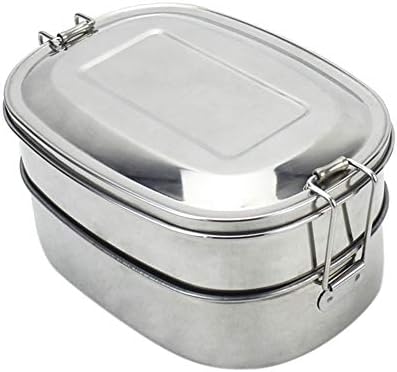 Stainless Steel Bento Lunch Boxes, 23 OZ The All-in-one Stackable Lunchbox Includes 2 Stackable Food Containers with Lock Clips (TOTAL 23 OZ)