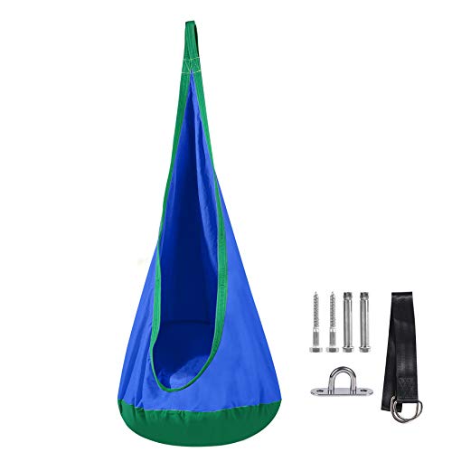 RedSwing Pod Swing for Kids, Cotton Child Hanging Pod Hammock Chair with Inflatable Cushion for Indoor Outdoor Use, Hardware Included, Blue