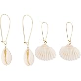 Bemous 2 Pairs White Seashell Earrings Natural Sea Shell Earrings Summer Beach Dangle Earring for Women