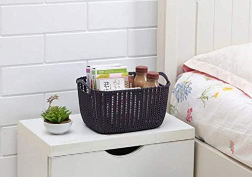 Shelf Tote Basket - Grey,Imitation Rattan Desktop Storage Basket Plastic Woven Storage Basket Kitchen Snack Storage Box Bathroom Bath Basket Storage Basket (Dark Grey)