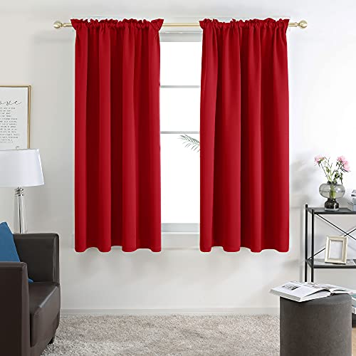 Photo 1 of Deconovo Soild Rod Pocket Blackout Curtains, Red, 38W x 45L
