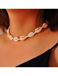 Starain - Gargantilla de concha para mujer y niña, 2 unidades, hecho a mano, para verano, playa, puka, collares ajustables