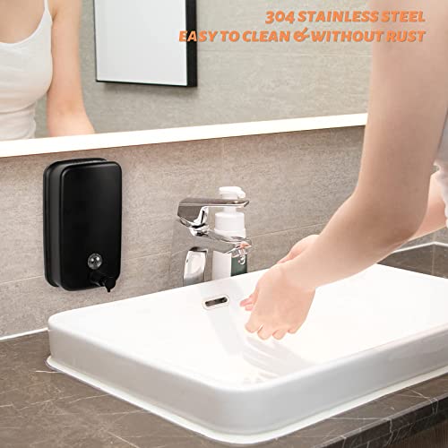 TERRIFI Soap Dispenser Wall Mount, 800ml/27 Fl.oz Commercial Wall Mounted Black Metal Wall Soap Dispenser, Strong Anti-rust and Waterproof for Bathrooms, Hotels, Restaurants