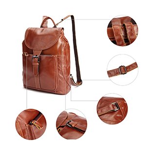 Vintage Backpacks Ladies Cow Leather Front Buckle Closure Bags Brown