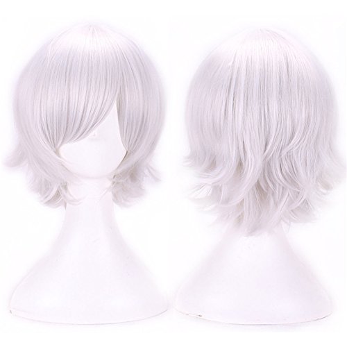 AneShe Men's Short Straight Layered Hair Anime Cosplay Costume Wig (Silver)