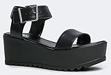 Women's Platform Buckle Sandal - Open Peep Toe Fashion Chunky Ankle Strap Shoe - Surf by J Adams