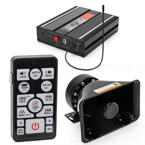 BooYu 12V 200W 20 Tones Police Warning Emergency Siren PA System for Firefighter Ambulance Vehicles Truck Car SUV ATV UTV[Rectangle Speaker][Wireless Remote Handheld Microphone][2 x 10A Switches]