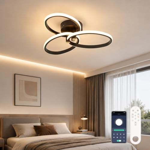 OTREN 47 cm 40 W LED Living Room Ceiling Lamp with Remote Control | 3000K-6500K, Night Light, Timer, Memory Function, Black Ceiling Light for Bedroom, Kitchen