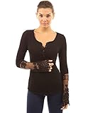 PattyBoutik Women's Lace Inset Bell Sleeve Top