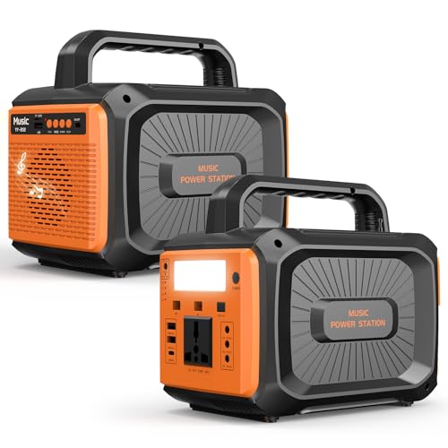 Banco de Energía Portátil, Bateria de Emergencia para Casa con Iluminación LED y Reproductor de Música,Cargador Multipuerto-3 DC, 1PD 2 USB y 1 AC, Estacion de Energia para Exteriores Campamento