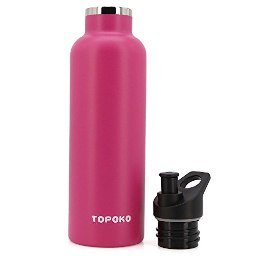 TOPOKO 25 OZ Hydro Double Wall Flask Stainless Steel Water Bottle, Bite Valve Top, Vacuum Insulated, Sweat Proof, Leak Proof Thermos Standard Mouth-Rose