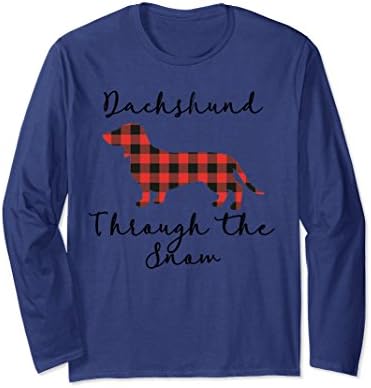 Unisex Dachshund Through The Snow Buffalo Plaid long sleeve XL: Navy