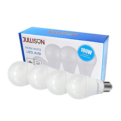 JULLISON A19 LED Light Bulb, 14W, 1500 Lumens, 100W Equivalent, 3000K Warm White, CRI80+, Non-dimmable, E26 Base, UL-Listed(4-Pack)