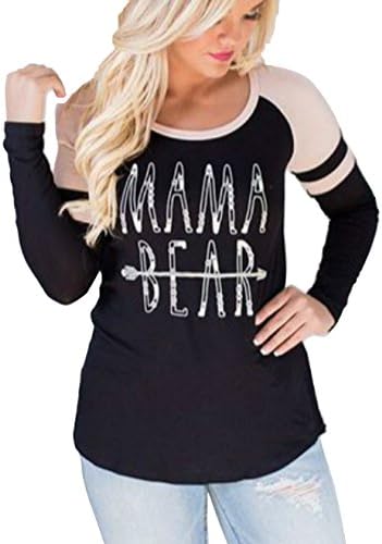 TuiFallen MAMA BEAR Casual Long Sleeve Crew Neck Tops Blouse Large Black