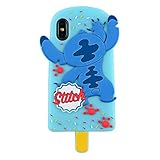 Ice Cream Stitch Case for iPhone XR 6.1",3D Cartoon Animal Stylish Cute Soft Silicone Rubber Character Blue Cover,Kawaii Animated Funny Cool Skin Cases for Boys Kids Child Teens Girls Guys (iPhoneXR)