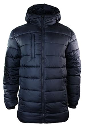 Mens Mid 3/4 Length Quilted Puffer Jacket Blue Navy Hood Hoodie Warm Winter: Amazon.co.uk: Clothing