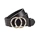 Gackoko Women Leather Belt for Dress & Jeans Fashion Soft Leather with Double O-Ring Buckle (L, BLACK)
