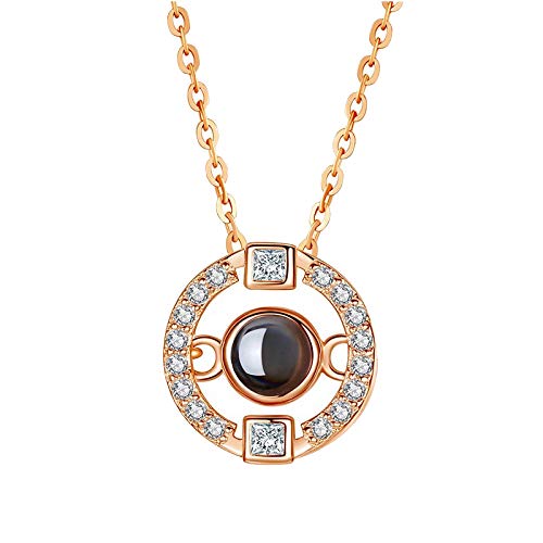 LXIANGP Women's Necklace S925 Sterling Silver Clavicle Chain Female 100 Languages I Love You Beating Heart Ornaments Birthday Valentine's Day