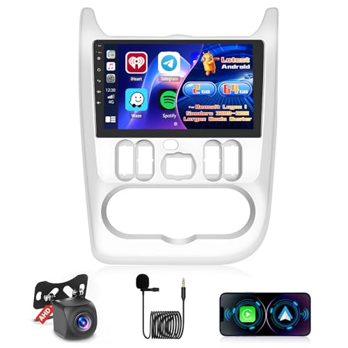 Inefala 2G+64G Radio for Renault Logan 1 Sandero 2009-2015 Largus Dacia Duster, 9'' Android 15 Screen with Wireless Carplay/Android Auto Link Mirror GPS Radio FM/RDS EQ WiFi Bluetooth 26 UI SWC