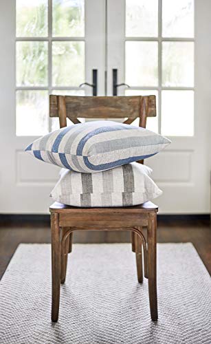 Klear Vu Liza Coastal Linen Decorative Throw Pillow, 18" x 18", Set of 2, 17 x 15.75, Stripe Blue