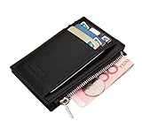 Foryee RFID Blocking Genuine Leather Slim Mini Front Pocket Wallet With Zipper - Black