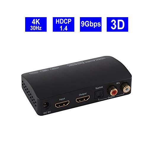 Guanchi HDMI Audio Extractor Splitter Support Channel 5.1/ADV/2.0 Stereo Speaker Toslink RCA(L/R) Audio Separator Converter 4K 30Hz 9Gbps 3D for HDTV X-Box PS4/3 BD TV/HDTV HDCP1.4