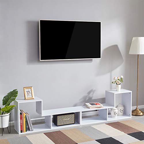 Sunon TV Stand Entertainment Center Media Console Stand Adjustable Wood Bookcase Storage Shelf for Living Room (White) - Thumbnail 6