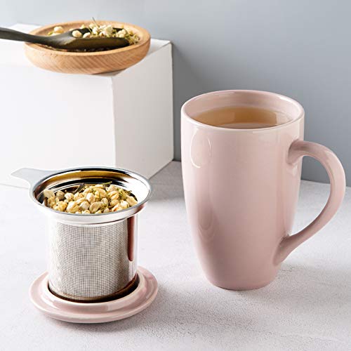 GBHOME Porcelain Tea Mug with Infuser and Lid, 17 OZ Large Tea Strainer