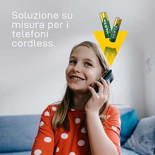 Pile AAA, ricaricabili, confezione da 4, Recharge Accu Phone, batteria ricaricabile, 800 mAh Ni-MH, pronte all'uso, adatte per telefoni cordless