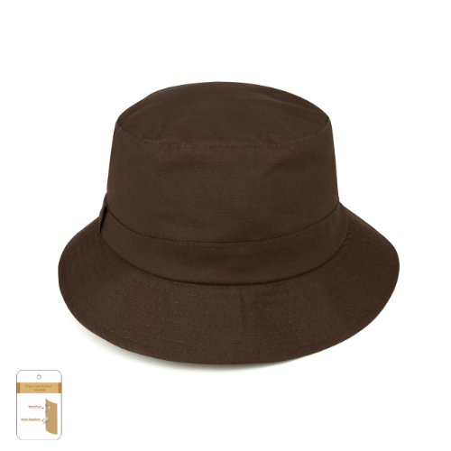 Juniper Unisex Waxed Cotton Canvas Bucket Hat-J9702-Brown-L