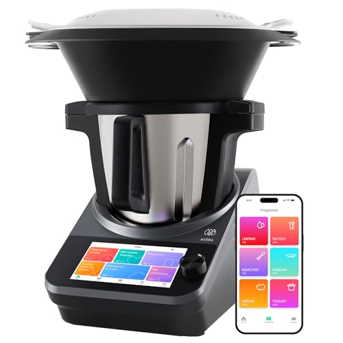 AVERA Chef Robot de Cocina Inteligente Capacidad 4.7 L, Control WIFI y pantalla táctil con 1850 recetas digitales,19 programas, 30 Funciones como: vaporera, batir, amasar, picar, pesar | RC01