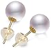 18K Gold or Sterling Silver Akoya Round White Seawater Cultured Pearl Stud Earrings