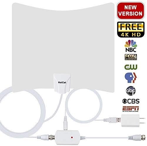 HDTV Antenna 120 Miles Long Range Indoor Digital HDTV Antenna with 2019 Newest Detachable Amplifier Signal Booster USB Power Supply and 16.5 Feet Highest Performance Coaxial Cable-White