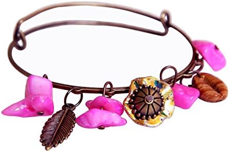 Stone charm wrap bracelet in dark pink with copper vintage finish by Njel Collections
