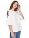 Floerns Women's Floral Embroidery Loose Blouse Bell Sleeve Top White Rose M