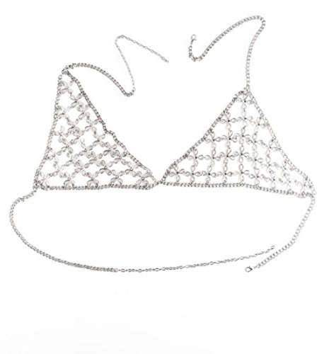 Underwear, PHOTNO Flower Retro Fashion Silver Bra Body Necklace Chain Bikini Chain