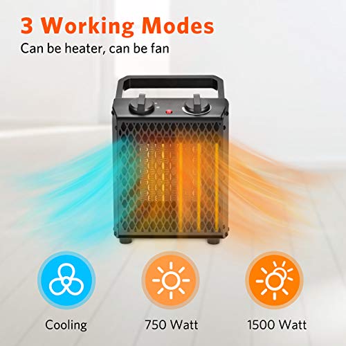 Portable Space Heater - 750W/1500W Portable Electric Heater w/3 Modes & Adjustable Thermostat, Small Ceramic Space Heater for Office, Home, Indoor Use, Overheat Protection, Personal Desktop Fan, 8.19x8.19x11.22 inch