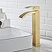 Wovier Matte Gold Waterfall Bathroom Sink Faucet with Supply Hose,Single Handle Single Hole Vessel Lavatory Faucet,Basin Mixer Tap Tall Body Commercial