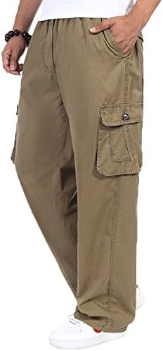 Men's Cotton Cargo Elastic High Waist Loose-Fit Leisure Pant yellow 4XL