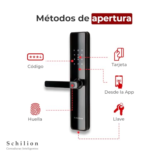 Schilion Cerradura Inteligente para Puerta Exterior e Interior | Códigos Huella Tarjeta física control App Schilion, compatible con ttlock, Resistencia al Exterior Negro