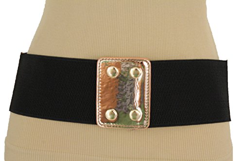 TFJ Women Fashion Wide Corset Belt High Waist Rose Gold Faux Leather Stretch Waistband S M