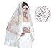 Wedding Bridal Veil with Comb 1 Tier Lace Applique Edge Ivory Fingertip Length