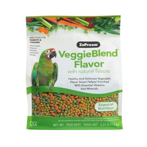 ZUPREEM VEGGIEBLEND BIRD FOOD, BIRD FEED PELLETS FOR PARROTS, CONURES, CAIQUES, AFRICAN GREYS, ECLECTUS & SMALL COCKATOOS, PARROT FOOD, CONURE DIET, MADE IN USA, (MEDIUM/LARGE, 3.25 LB)