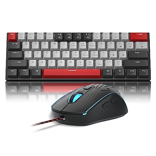 Camiysn Gaming Keyboard and Mouse Combo, 60% Compact Mechanical Keyboard with Blue LED Backlit, PC Gaming Keyboards and Mouse,Detachable Type C to A Cable Wired Keyboards for PC/Laptop