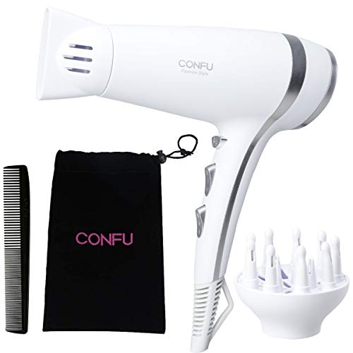 Lightweight Professional Ionic Hair Dryer CONFU 1875W Fast Drying Quiet Blow Dryer with 2 Speed 3 Heat Cool Setting Nozzle Diffuser Hairdryers Bag ETL Certified White - Thumbnail 7