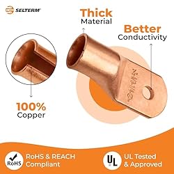 SELTERM 25pcs 4/0 AWG 1/4" Stud Battery Lugs, Ring