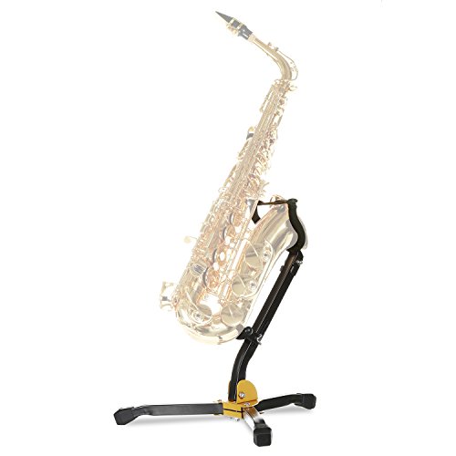 LyxJam Saxophone Stand – Portable, Fully Collapsible Instrument Mount w/ Protective Foam Lining, Stabilizing Rubber Feet & Adjustable Pins – Fits Alto Sax, Tenor Sax & Similar Woodwind Instruments - Thumbnail 2