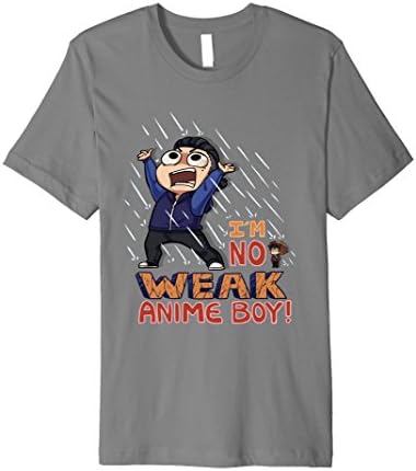 Men's Mondo Mango T-Shirt I'm No Weak Anime Boy Medium Slate