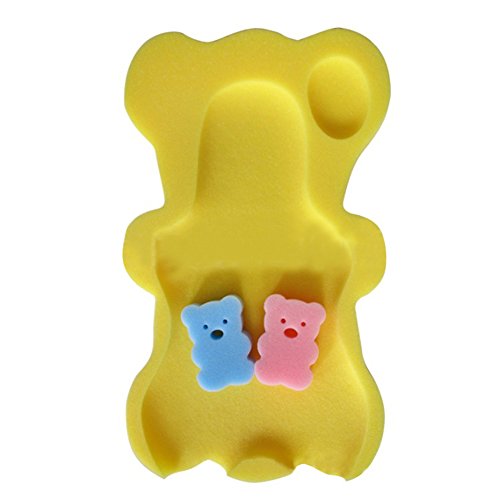 Baby Bath Mat Non-slip Sponge Mat in Teddy Bear Shape Bath Tub Support for Newborn Babies (Yellow)